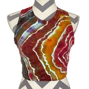 Aritzia Ribbed Tank Top Crop Womens Small Medium Handmade Geode Tie Dye Gold